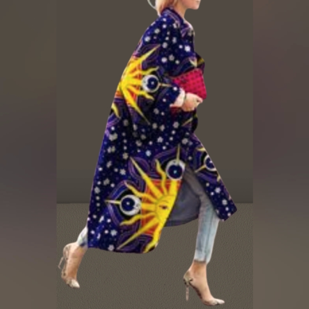 Celestial Sun & Star Navy Wrap Coat